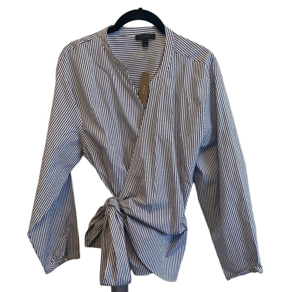 NWT JCrew Blue Striped Long Sleeved Wrap Top Large